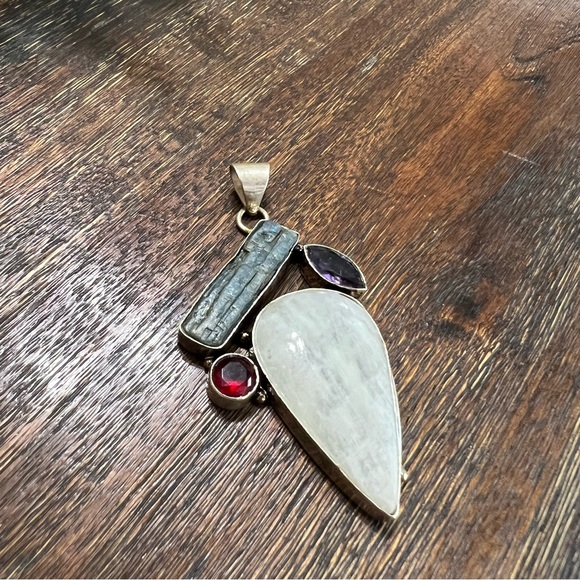 Sterling Silver 925 Multi Gemstone Moonstone Garnet Amethyst Kyanite Pendant - Picture 8 of 10